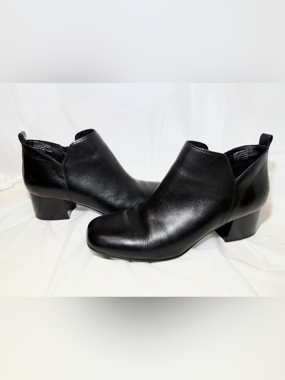 Born Black soft Leather Low Heel Ankle Boots - Women